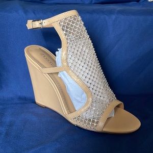 “Malooloo” Beige and Rhinestone Wedges